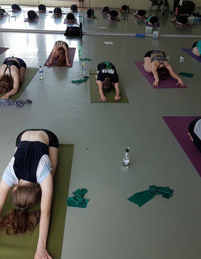 Tara Sellars yoga teacher in darlington teaching Dance city students in Newcastle